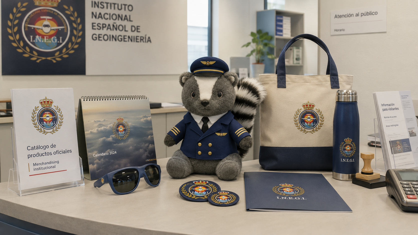 Mostrador de la tienda oficial del INEGI con productos institucionales.